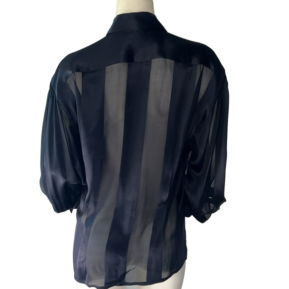 Vintage ESCADA Black Sheer Nautical Star/ Anchor Long Sleeve Blouse. Size 8. - Picture 5 of 8